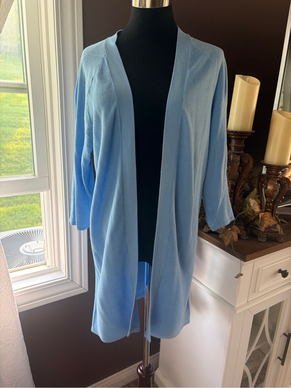 Leo & Nicole Light Blue Open-Front Knit Cardigan